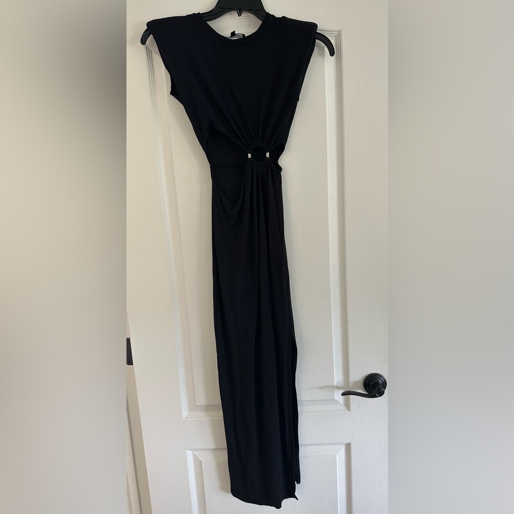 Bloomingdales Black Maxi Dress With Cut Out And Shoulder Pads
